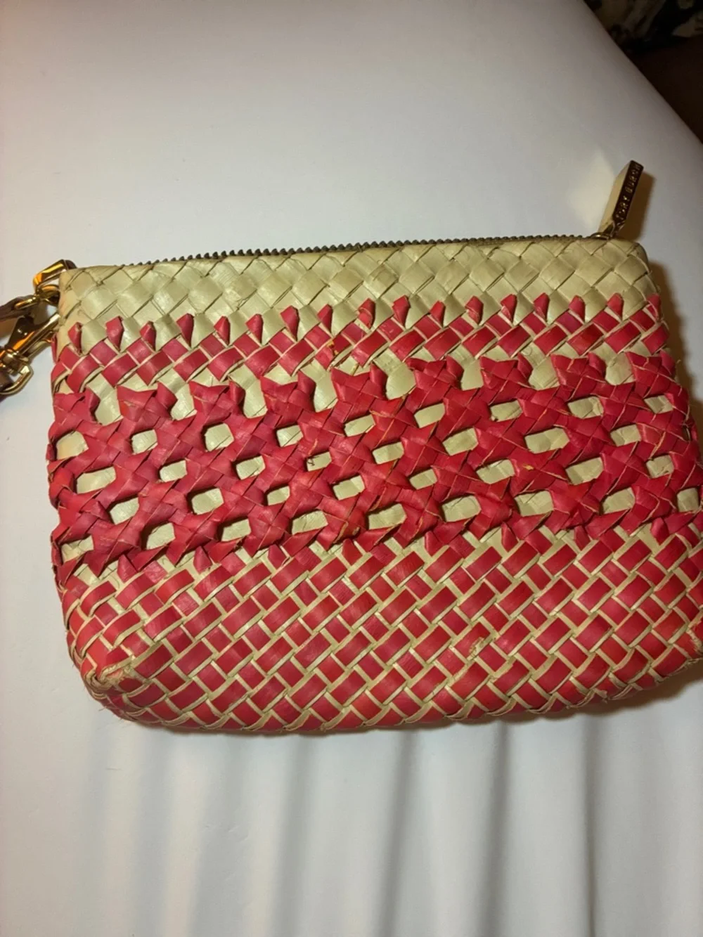 Tory Burch Red‎ and Cream Woven Wristlet Clutch